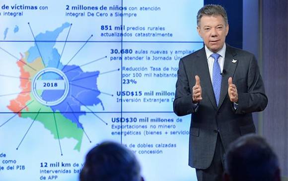  El Plan Nacional de Desarrollo ya es ley de la República. En la sanción el presidente Juan Manuel Santos, indicó que busca cerrar las brechas de desigualdad en las regiones. FOTO COLPRENSA