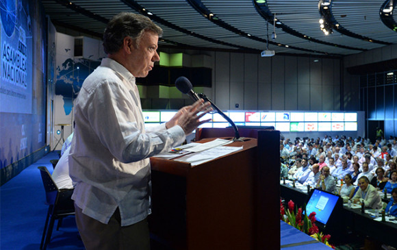 El presidente Juan Manuel Santos en la última jornada de la asamblea anual de la Asociación de Empresarios de Colombia (Andi), en Cartagena. FOTO Presidencia