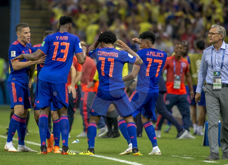 Apareció de nuevo la alegría en el fútbol de Colombia y los festejos también regresaron como lo evidencia esta imagen. FOTO Juan A. Sánchez