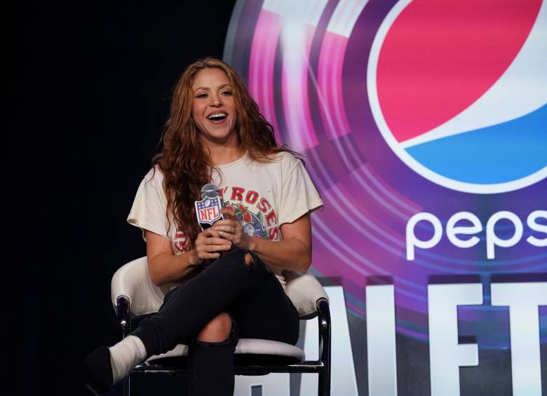 Shakira durante la rueda de prensa del Super Bowl. FOTO AFP
