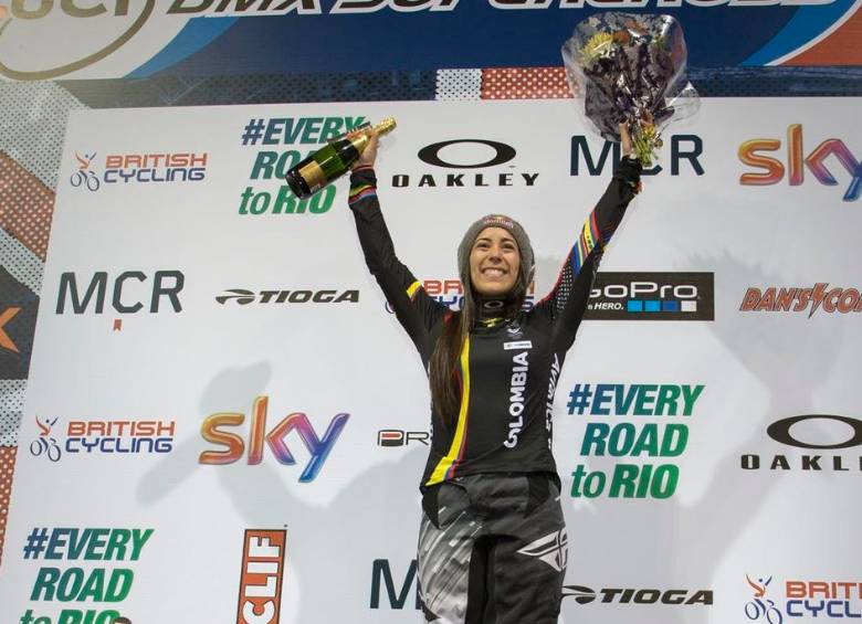 La ciclista antioqueña Mariana Pajón se coronó campeona en la contrarreloj individual de la segunda Copa Mundo de BMX que se realiza en Papendal, Holanda. FOTO CORTESÍA