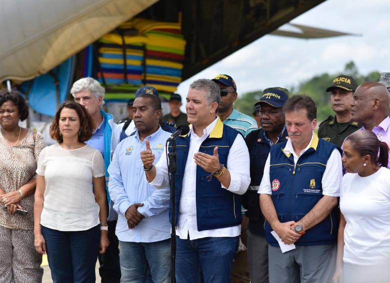 El presidente Duque durante la entrega de ayudas. FOTO PRESIDENCIA