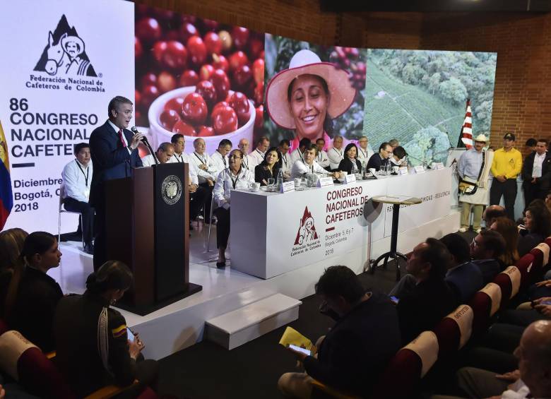 El presidente Iván Duque clausuró en Bogotá, el congreso 86 de la Federación de Cafeteros de Colombia, con el anuncio de un Fondo de Estabilización de Precios. FOTO cortesía sig