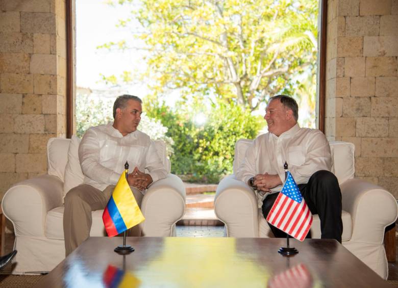 El presidente de Colombia, Iván Duque, reunido con el secretario de Estado de Estados Unidos, Mike Pompeo. FOTO Presidencia