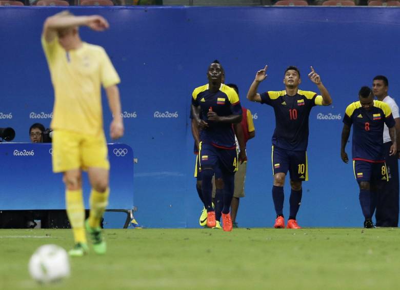 El delantero Teófilo Gutiérrez anotó el gol de Colombia ante Suecia. FOTO REUTERS
