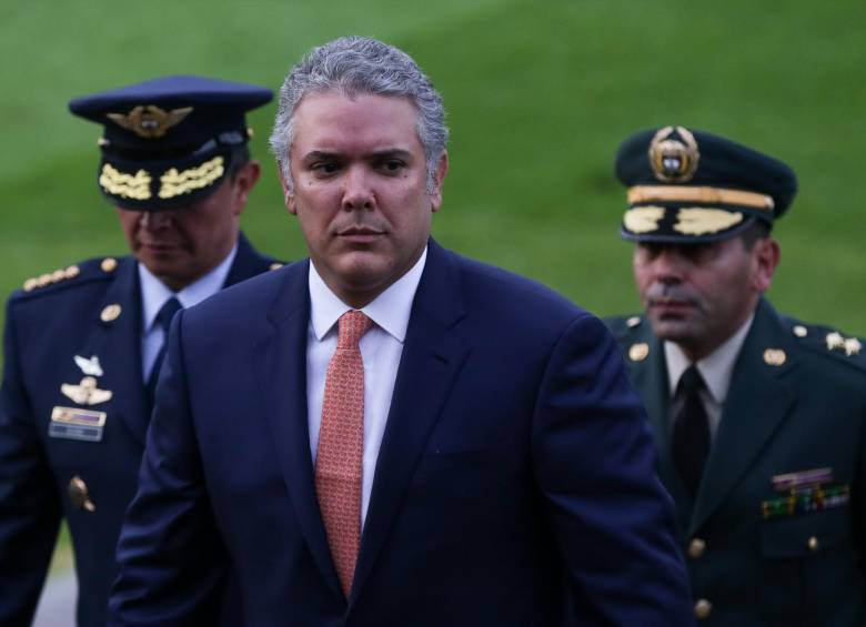 Bogotá. Agosto 14 del 2018. En la escuela de cadetes José María Córdova, Guillermo Botero se posesionó como nuevo ministro de Defensa. En la foto: Iván Duque, Presidente de la República. (Colprensa - Diego pineda)