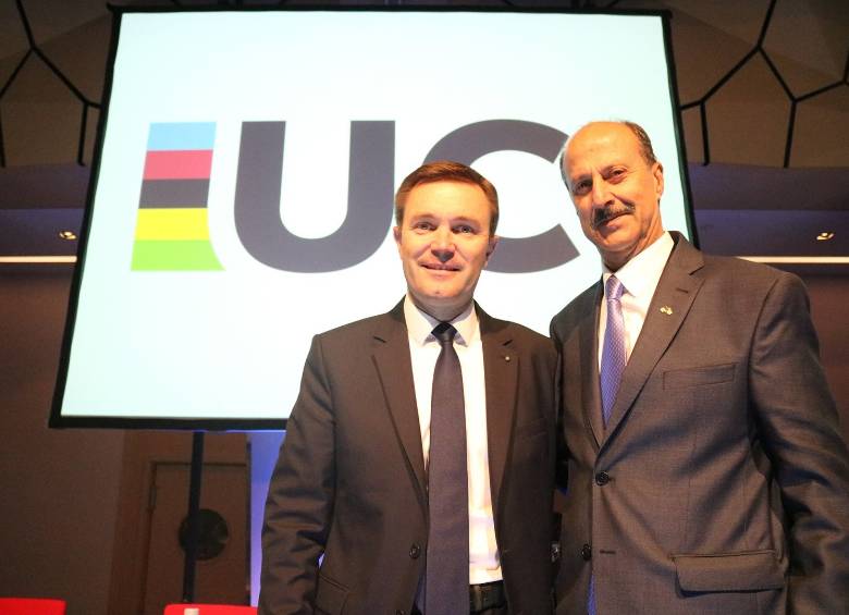 David Lappartient junto al presidente de la Federación Colombiana de Ciclismo, Jorge Ovidio González. FOTO CORTESÍA FEDECICLISMO