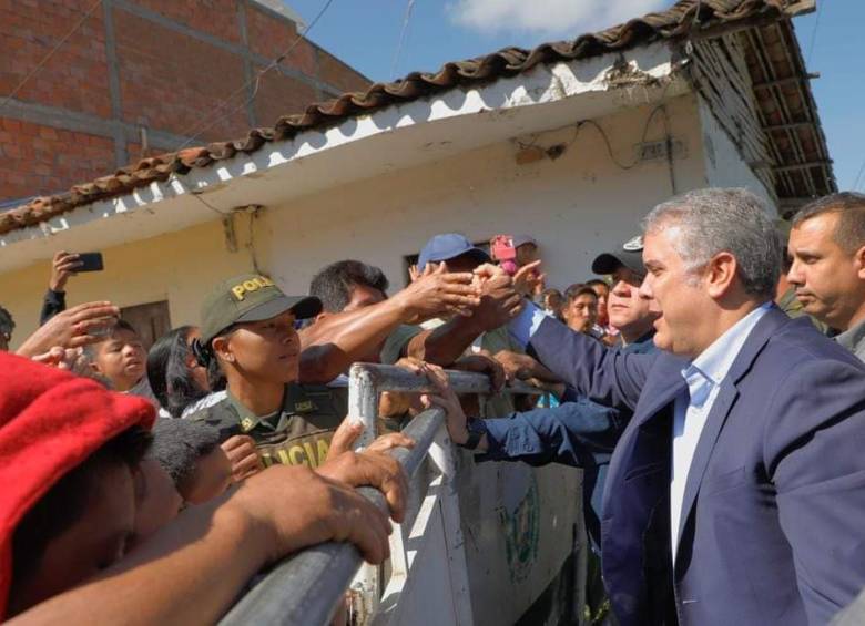 Duque a su llegada a Caldono. FOTO CORTESÍA PRESIDENCIA