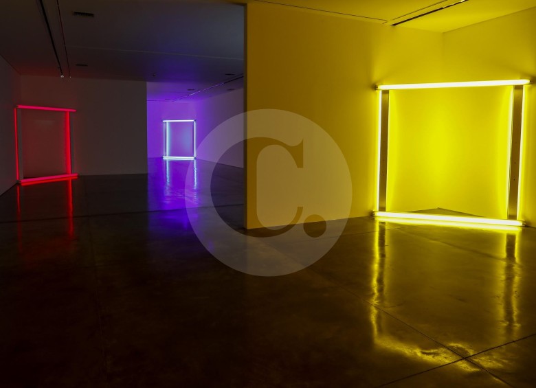 Las luces fluorescentes y su reflejo en el piso hacen parte de la propuesta de Dan Flavin. FOTO jaime pérez. 