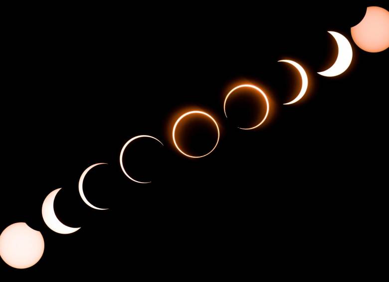 Composición de imágenes del eclipse como se vio en Malasia. FOTO AFP
