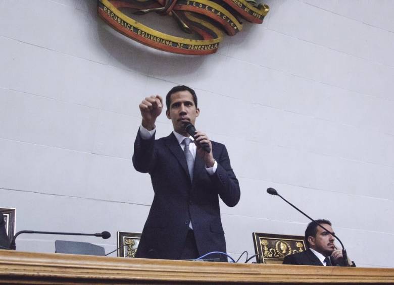 El presidente interino de Venezuela, Juan Guaidó, durante la sesión de la Asamblea Nacional. FOTO Twitter.