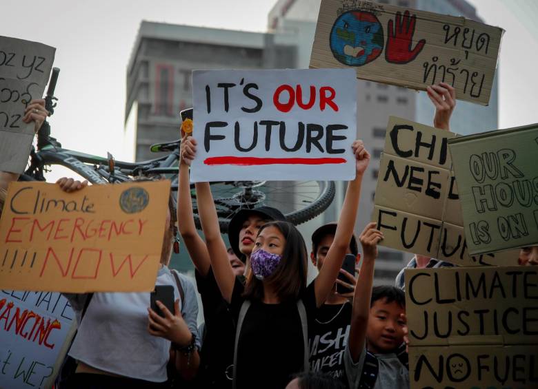Protestas por el clima en Bangkok. FOTO: EFE