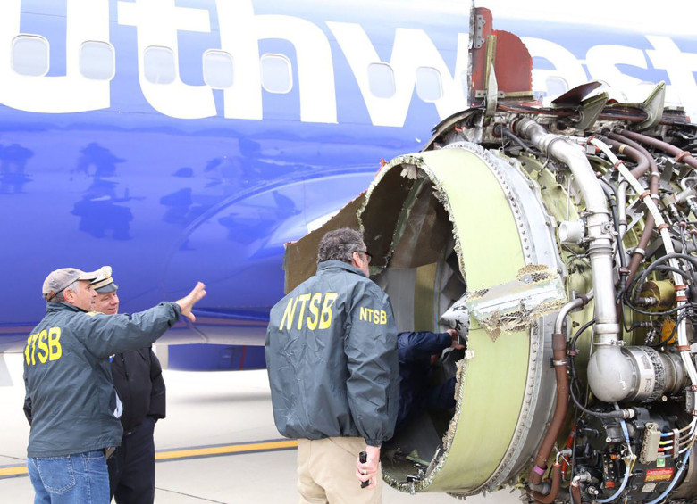 Así quedó el avión de Southwest Airlines tras el accidente. FOTO AFP