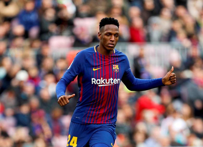 Yerry Mina tuvo un estreno destacado jugando sus primeros 90 minutos en el Camp Nou, estadio del Barcelona. FOTO EFE 