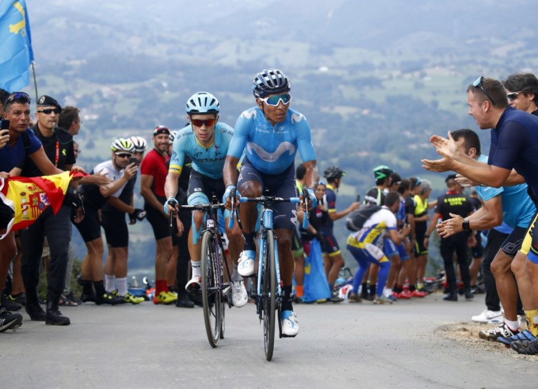 Nairo Quintana y Miguel Ángel López en la etapa 14 de la Vuelta a España 2018. FOTO COLPRENSA