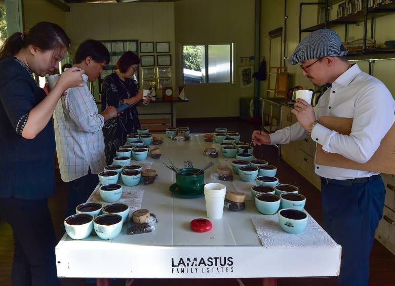 El coreano Mike Seong, director de Jemi Coffee, toma nota del aroma, fragancia y sabor del café geisha variedad Elida, catalogado como el más costoso del mundo en 2019. Durante 10 años ha sido importador en este rubro y ha viajado por una decena de países analizándolo. Foto: Afp