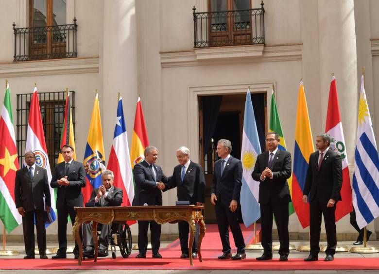 En la primera cumbre de Prosur participaron los presidentes de Argentina, Brasil, Chile, Colombia, Ecuador, Paraguay y Perú. Uruguay envió a su canciller. FOTO Presidencia
