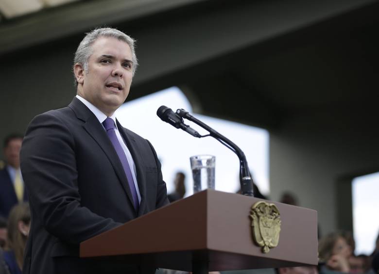 El presidente de la República Iván Duque en la presentación de la nueva cúpula de las Fuerzas Militares. FOTO colprensa
