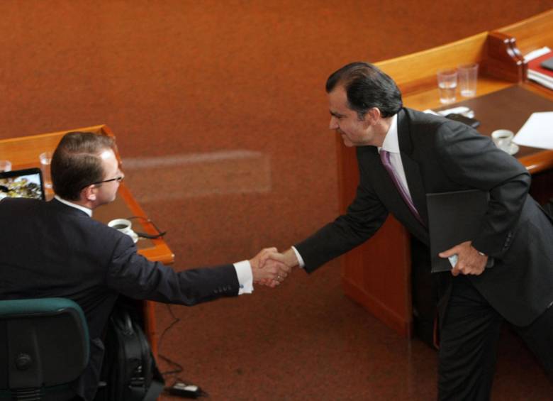 Oscar Iván Zuluaga y Andrés Felipe Arias en el juicio por Agro Ingreso Seguro. FOTO ARCHIVO COLPRENSA