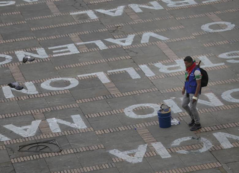 Intervención de Doris Salcedo en la Plaza de Bolívar en memoria de los líderes sociales. FOTO COLPRENSA