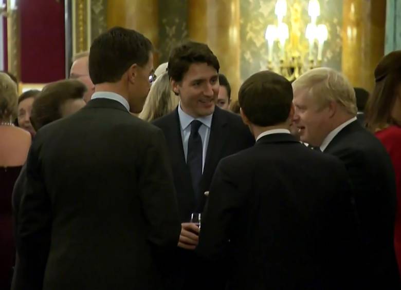 El primer ministro holandés Mark Rutte, el presidente francés Emmanuel Macron, el primer ministro británico Boris Johnson y el primer ministro de Canadá Justin Trudeau durante la grabación.