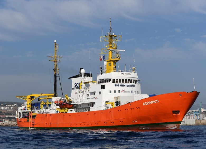 Barco Aquarius, perteneciente a las ONG SOS Mediterranee y Médicos Sin Fronteras, que rescatan migrantes en el océano. FOTO afp