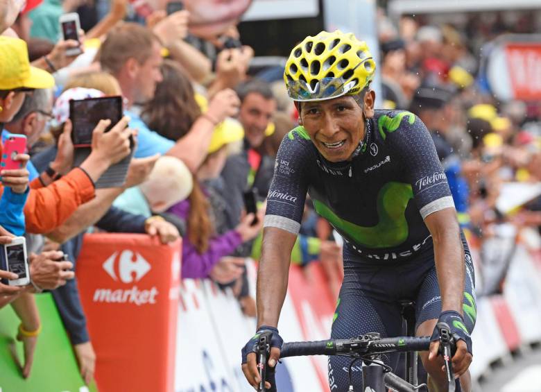 Nairo, dos veces subcampeón del Tour, está a un paso de lograr su tercer podio seguido. A sus 26 años de edad, la actuación del colombiano es brillante en la carrera francesa. FOTO AFP