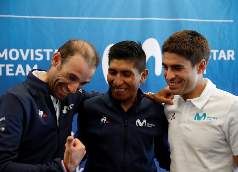 Nairo Quintana, junto a Alejandro Valverde y Mikel Landa. FOTO REUTERS