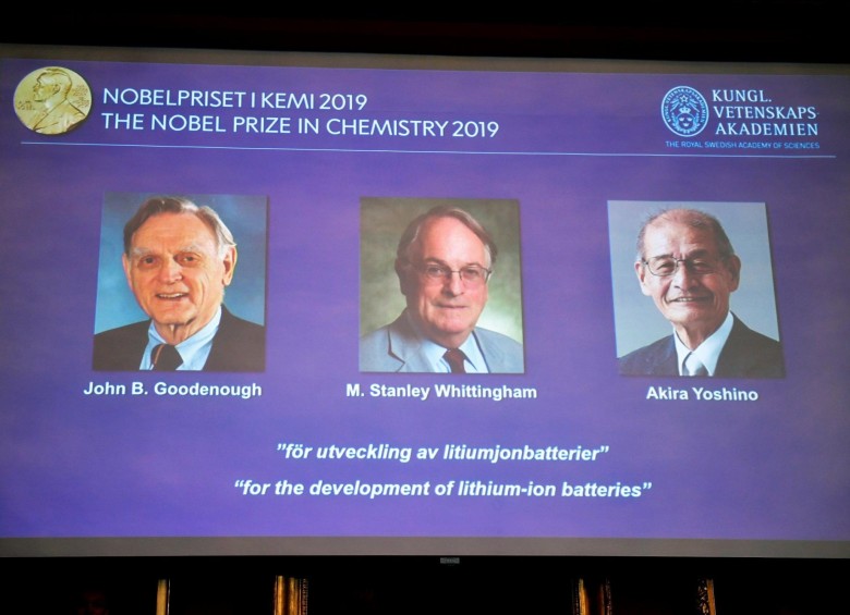  Alemán Goodenough, británico Whittingham y japonés Yoshino, ganadores del Nobel de Química 2019. Foto: EFE