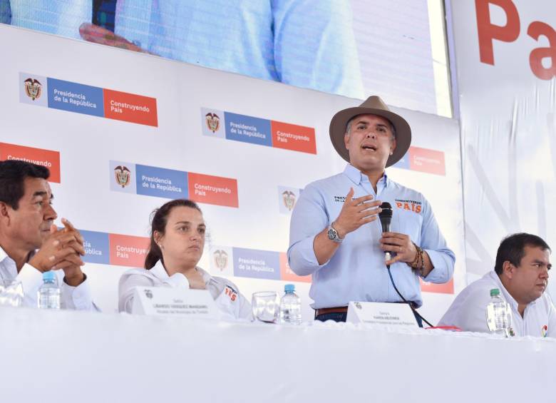 El presidente Iván Duque en el Taller Construyendo País en Timbío, Cauca, anunció medidas económicas en favor de los cafeteros. FOTO Colprensa