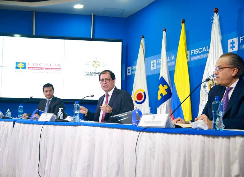 El contralor Felipe Córdoba, el fiscal Francisco Barbosa y el procurador Fernando Carrillo mostraron avances en las pesquisa sobre corrupción. FOTO Cortesía Fiscalía