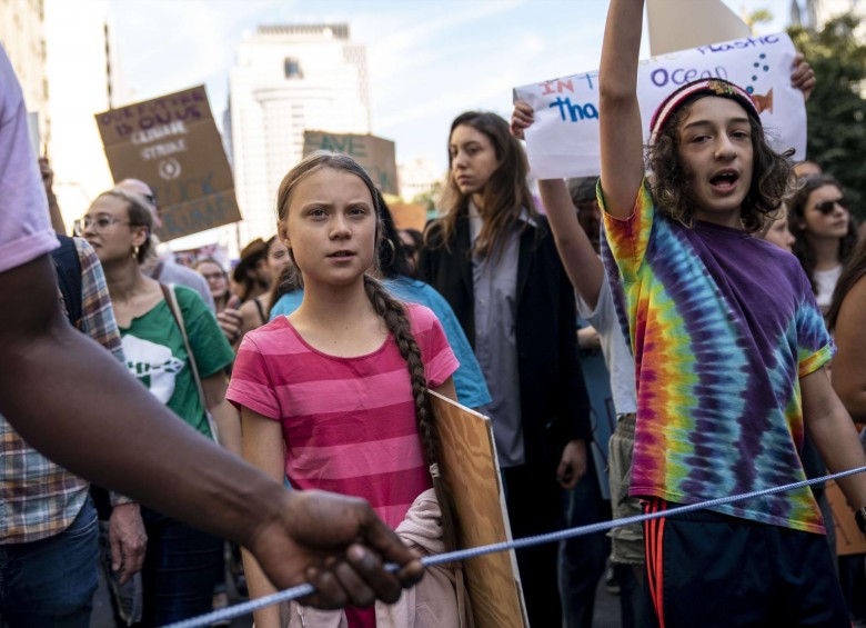 Greta Thunberg marchó desde Nueva York y es la líder mundial del movimiento. FOTO AFP