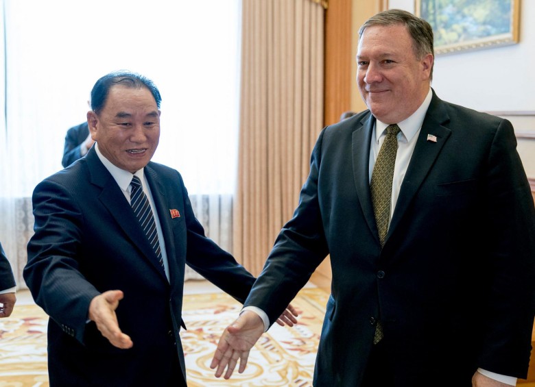El pasado 7 de julio, se reunieron el secretario de Estado norteamericano Mike Pompeo con el funcionario norcoreano Kim Yong Chol para avanzar en la agenda de los dos países. FOTO AFP