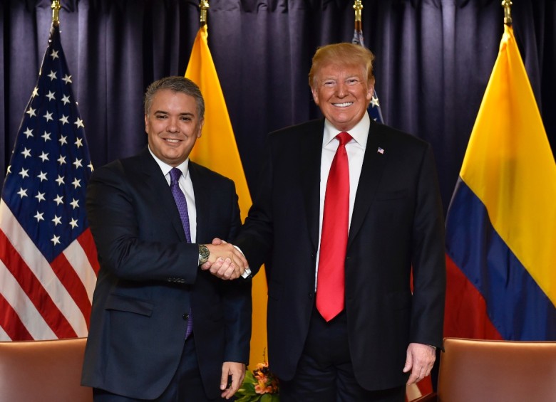 Los presidentes Donald Trump e Iván Duque durante su reunión en Estados Unidos en febrero de 2019. FOTO: COLPRENSA