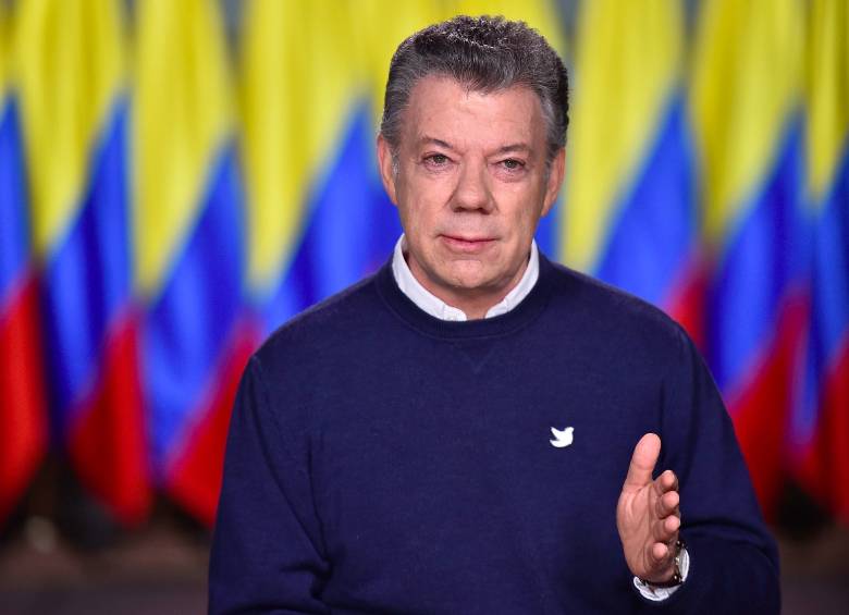 El presidente Juan Manuel Santos, durante la alocución de esta noche. FOTO CORTESÍA.