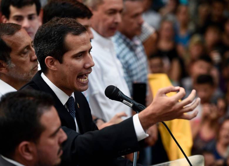 El presidente interino de Venezuela, Juan Guaidó, participó este jueves en un mitin en Caracas. FOTO AFP.