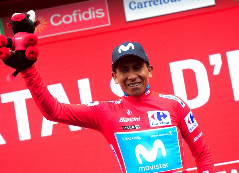 Nairo es el segundo colombiano al frente de la general en la presente Vuelta. Miguel López ha liderado tres días. FOTO AFP
