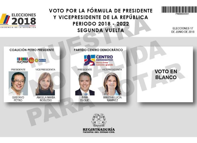 Así es el tarjetón de segunda vuelta. FOTO CORTESÍA REGISTRADURÍA