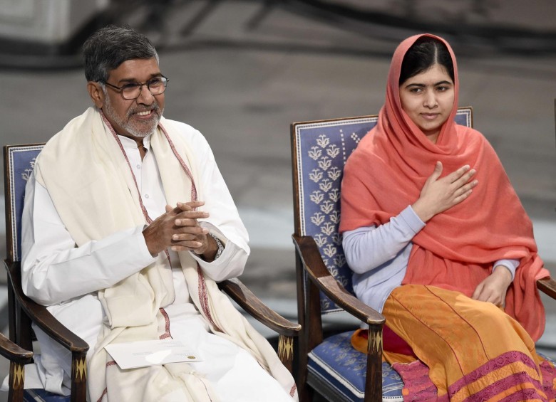 Ganadores del Premio Nobel de Paz: Malala Yousafzai y Kailash Satyarthi. FOTO AFP