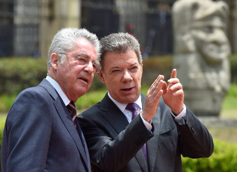 El presidente de Austria, Heinz Fischer, fue recibido por Juan Manuel Santos en el Palacio de Nariño. FOTO cortesía presidencia