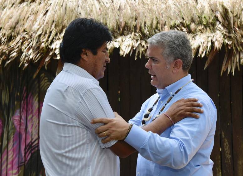 El presidente de Bolivia, Evo Morales, y el presidente de Colombia, Iván Duque, durante la reciente Cumbre por la Amazonia. FOTO Colprensa.