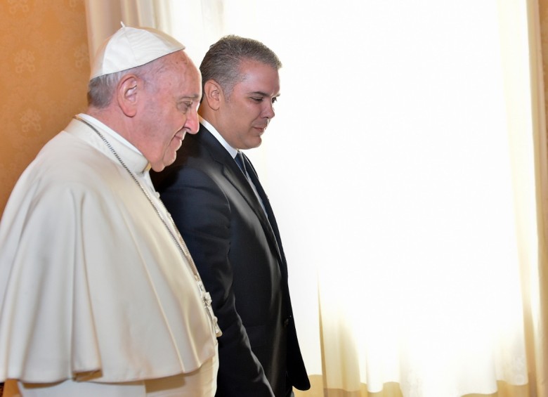El Papa Francisco y el presidente Iván Duque en la reunión que llevaron a cabo en Roma al inicio de esta semana. Foto: Presidencia de la República 