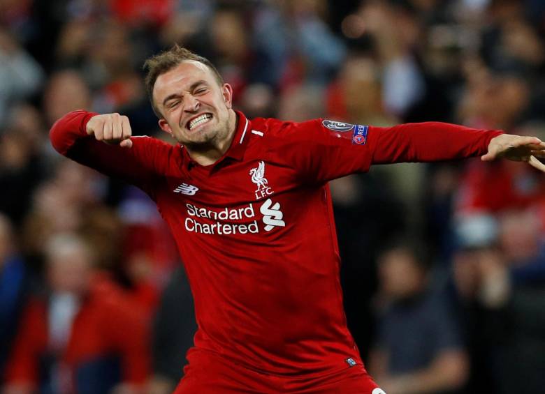 Xherdan Shaqiri celebrando la clasificación del Liverpool a la final de la Champions League. FOTO: REUTERS