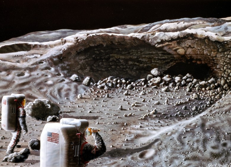 Esta pintura se usó como elemento visual en una conferencia celebrada en Houston en abril de 1988 titulada “Bases lunares y estrategias espaciales del siglo XXI” Ilustración Nasa