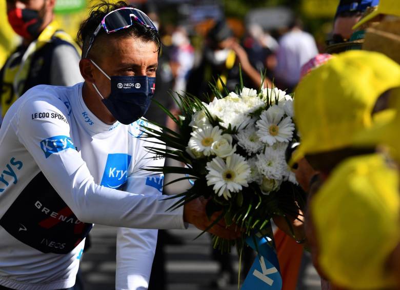 Egan Bernal, segundo en la general y líder de jóvenes del Tour. Foto EFE