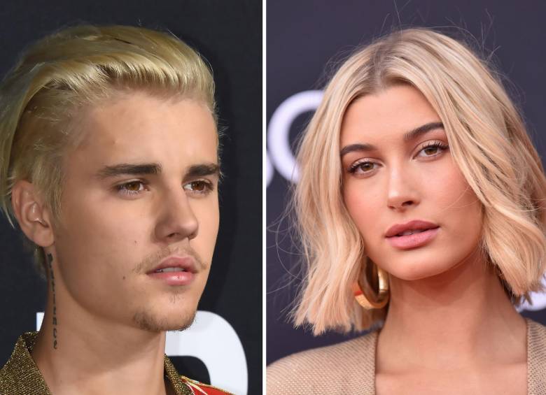 Estas dos fotos de archivo muestran al cantante Justin Bieber asistiendo a la línea de otoño de hombres de Yves Saint Laurent en 2016 y a la modelo Hailey Baldwin en los Premios Billboard de la Música de 2018 FOTO: AFP
