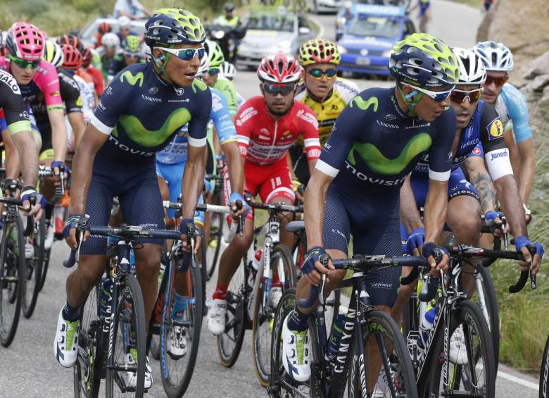 Dáyer (derecha) y Nairo Quintana son los colombianos más opcionados a desbancar del liderato a Sepúlveda. La sexta etapa del Tour de San Luis promete espectáculo. FOTO cortesía movistar