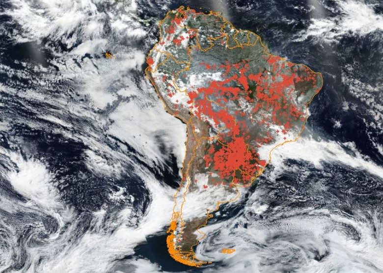 Así se encuentra el reporte de incendios en Brasil según el Banco de datos de incendios del Instituto Nacional de Investigación Espacial del Brasil. Los datos puede ser consultados en vivo.