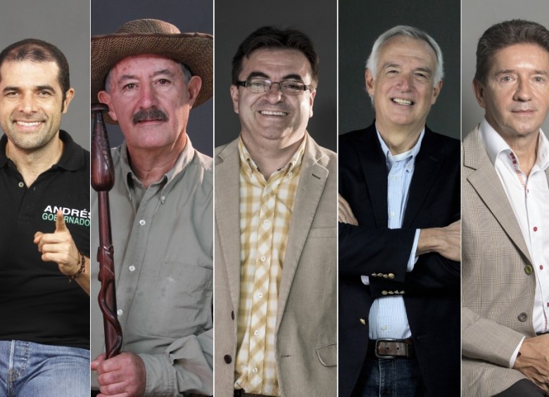 Los candidatos a la Gobernación de Antioquia: Andrés Guerra, José Luis Jaramillo, Olmedo López, Federico Restrepo y Luis Pérez. 