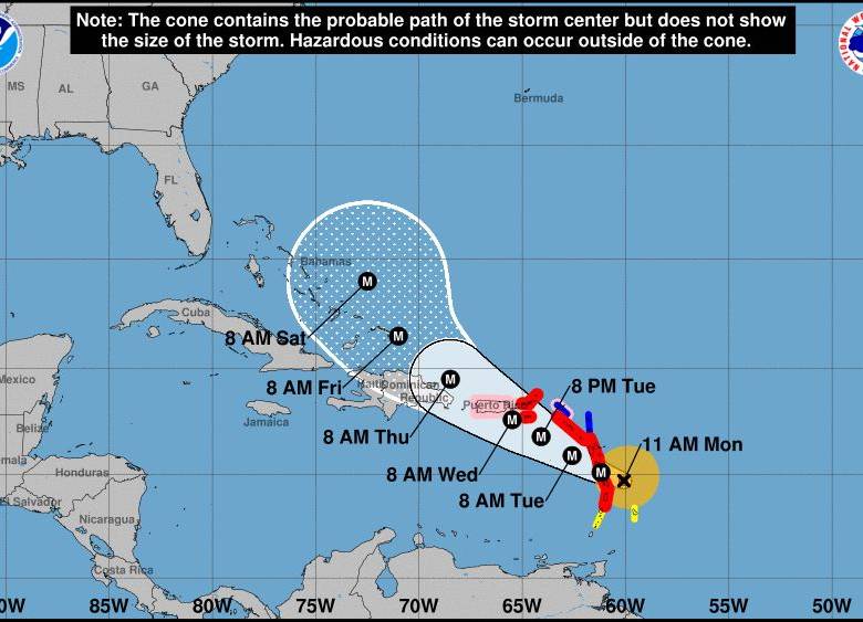 Esta es la trayectoria del huracán María, según el Centro Nacional de Huracanes de los Estados Unidos (NHC).